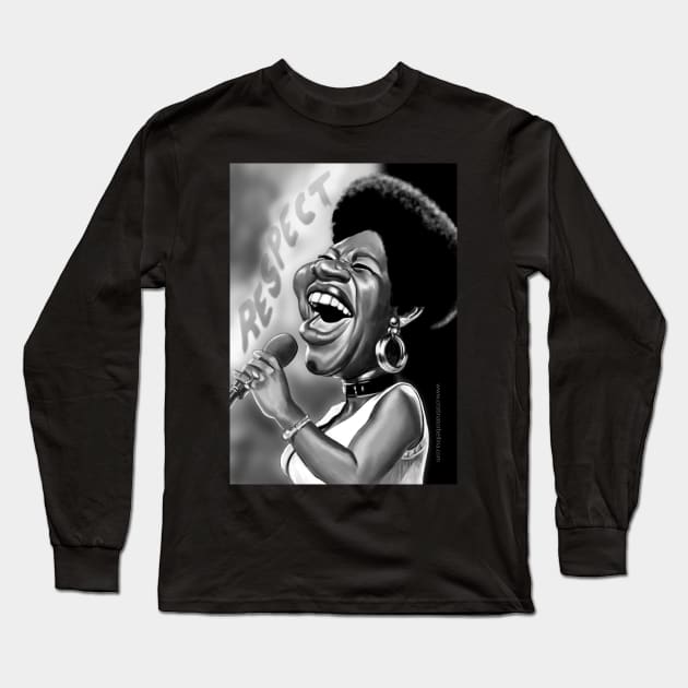 Aretha Franklin Long Sleeve T-Shirt by cristinatorbellina